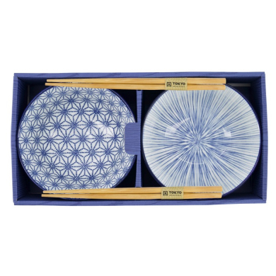 Tayo Bowl Gift Set with Chopsticks Nippon Blue (Blue/White), Porcelain, Ø 15.2 × 6.7 cm, 500 ml, Item No. 17951