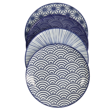Tokyo Design Studio Teller-Set Nippon Blue Blau/Weiß, 4-tlg., Porzellan, Ø 25,7 × 3 cm