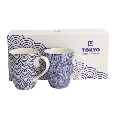 Tokyo Design Studio Mug Set Nippon Blue Blue/White in a gift box, 2 pcs., Porcelain, Ø 8.5 × 10.2 cm, 380 ml