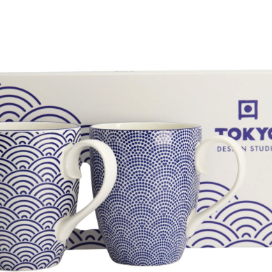 Mug Set Nippon Blue Blue/White in a gift box, 2 pcs., Porcelain, Ø 8.5 × 10.2 cm, 380 ml, Item No. 17988
