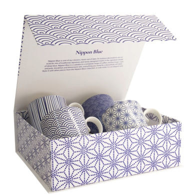 Mug Set Nippon Blue Blue/White in a gift box, 4 pcs., Porcelain, Ø 8.5 × 10.2 cm, 380 ml, Item No. 17989