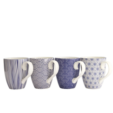 Mug Set Nippon Blue Blue/White in a gift box, 4 pcs., Porcelain, Ø 8.5 × 10.2 cm, 380 ml, Item No. 17989