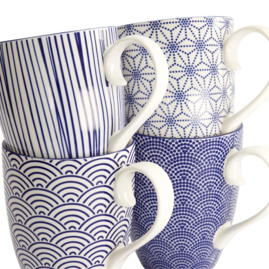 Mug Set Nippon Blue Blue/White in a gift box, 4 pcs., Porcelain, Ø 8.5 × 10.2 cm, 380 ml, Item No. 17989