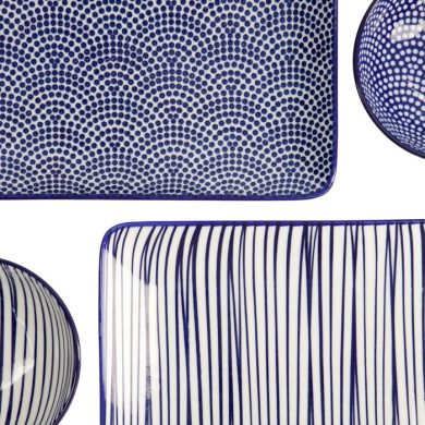Sushi Set Nippon Blue Lines-Dots White, 6 pcs., Porcelain, Item No. 17991