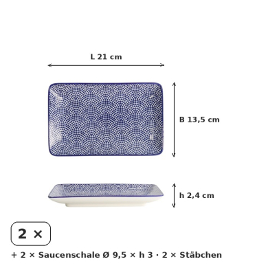 Sushi Set Nippon Blue Lines-Dots White, 6 pcs., Porcelain, Item No. 17991