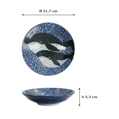 Pastateller Kawaii Ohira Whale Blau/Weiß, Porzellan, Ø 21,7 × 5,3 cm, 800 ml, Art.-Nr. 18330