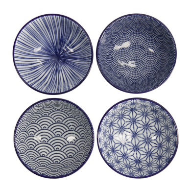 Rice Bowl Set Nippon Blue, 4 pcs., Porcelain, Ø 12 × 6.4 cm, 300 ml, Item No. 18353