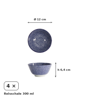 Rice Bowl Set Nippon Blue, 4 pcs., Porcelain, Ø 12 × 6.4 cm, 300 ml, Item No. 18353