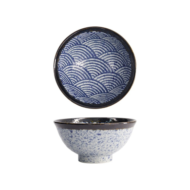 Tokyo Design Studio Reisschale Aisai Seigaiha Blau, Steinzeug, Ø 16 × 8 cm, 600 ml