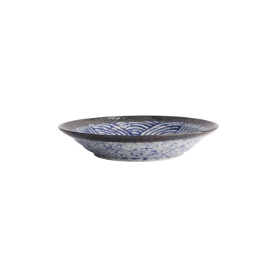 Bowl Aisai Seigaiha Blue, Stoneware, Ø 20.2 × 4 cm, Item No. 18578