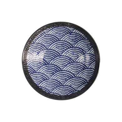Schale Aisai Seigaiha Blau, Steinzeug, Ø 22,5 × 5 cm, 600 ml, Art.-Nr. 18579