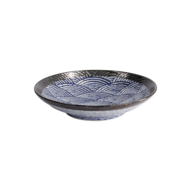 Schale Aisai Seigaiha Blau, Steinzeug, Ø 22,5 × 5 cm, 600 ml, Art.-Nr. 18579