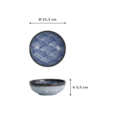 Reisschale Aisai Seigaiha Blau, Steinzeug, Ø 15,3 × 5,5 cm, 550 ml, Art.-Nr. 18686