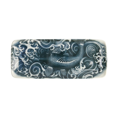 Servierplatte Japonism Carp Grau/Weiß, Porzellan, 28,5 × 14 × 2,5 cm, Art.-Nr. 18746