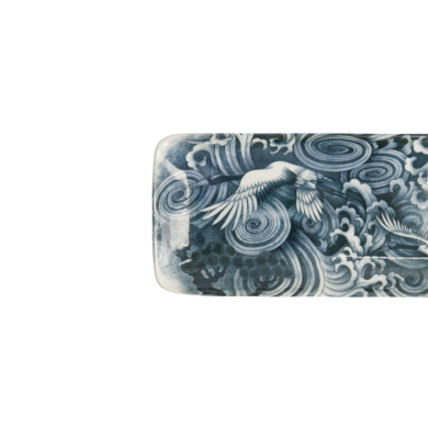 Servierplatte Japonism Crane Grau/Weiß, Porzellan, 28,5 × 14 × 2,5 cm, Art.-Nr. 18747