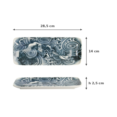 Servierplatte Japonism Crane Grau/Weiß, Porzellan, 28,5 × 14 × 2,5 cm, Art.-Nr. 18747