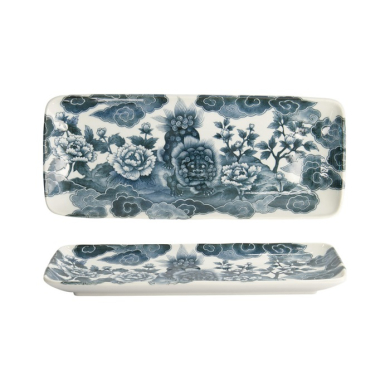 Tokyo Design Studio Servierplatte Japonism Lion Grau/Weiß, Porzellan, 28,5 × 14 × 2,5 cm