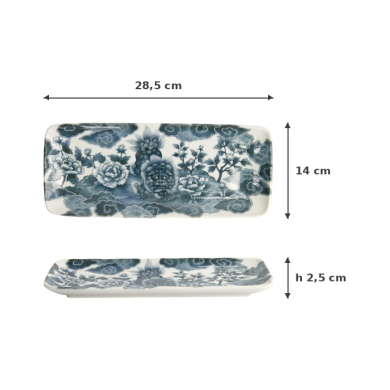 Servierplatte Japonism Lion Grau/Weiß, Porzellan, 28,5 × 14 × 2,5 cm, Art.-Nr. 18749