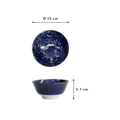 Reisschale Japonism Crane Blau, Porzellan, Ø 15 × 7 cm, 500 ml, Art.-Nr. 18758