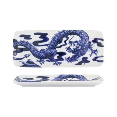 Tokyo Design Studio Servierplatte Japonism Dragon Blau/Weiß, Porzellan, 28,5 × 14 × 2,5 cm