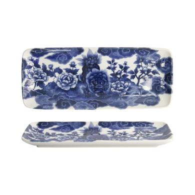 Tokyo Design Studio Servierplatte Japonism Lion Blau/Weiß, Porzellan, 28,5 × 14 × 2,5 cm