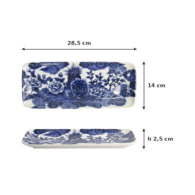Servierplatte Japonism Lion Blau/Weiß, Porzellan, 28,5 × 14 × 2,5 cm, Art.-Nr. 18770