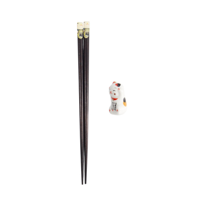 Chopsticks including Rest, Giftset, Lucky Cat, 23.5 cm - Item No. 18875