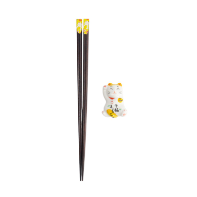 Chopsticks including Rest, Giftset, Lucky Cat, 23.5 cm - Item No. 18876