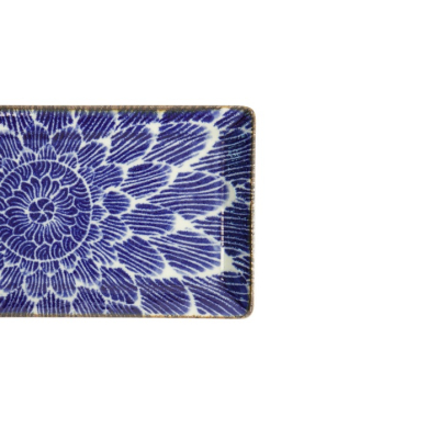 Sushi Plate Ohuke Dahlia Blue/White, Porcelain, 23 × 11.5 cm, Item No. 18886