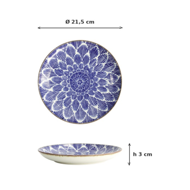 Plate Ohuke Dahlia Blue/White, Porcelain, Ø 21.5 × 3 cm, Item No. 18888