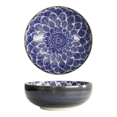 Tokyo Design Studio Ramen Bowl Ohuke Dahlia Blue/White, Porcelain, Ø 21.5 × 8 cm, 1.85 l