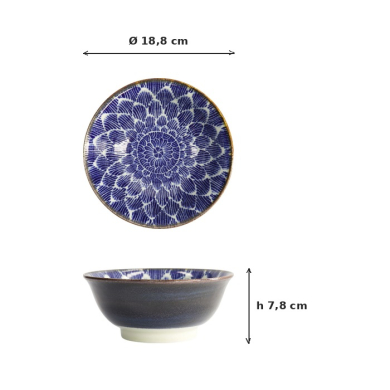Rice Bowl Ohuke Dahlia Blue/White, Porcelain, Ø 18.8 × 7.8 cm, Item No. 18897