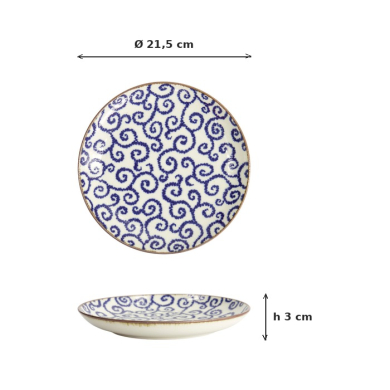 Plate Ten Karakusa Blue/White, Porcelain, Ø 21.5 × 3 cm, Item No. 18904