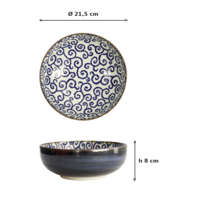 Noodle Bowl Ten Karakusa Blue/White, Porcelain, Ø 21.5 × 8 cm, 1.85 l, Item No. 18909