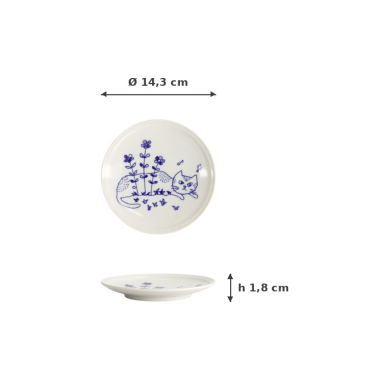 Plate Neko Maruke Blue/White, Porcelain, Ø 14.3 × 1.8 cm, Item No. 18969