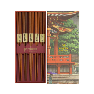 TDS, Chopstick Set, Giftbox Plain Brown, 5 pair, Item No. 20714