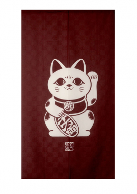 Maneki Neko White Red Noren (curtain for doors) at g-HoReCa 