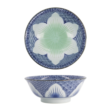 Tokyo Design Studio Ramenschale Lily Flower Blau, Porzellan, Ø 20,5 × 8 cm, 1,2 l
