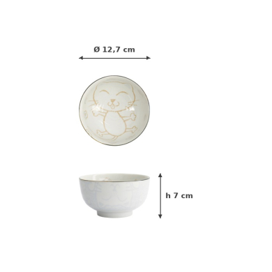 Tayo Bowl Kawaii Cat Neko Blue, Porcelain, Ø 12.7 × 7 cm, 300 ml, Item No. 2094
