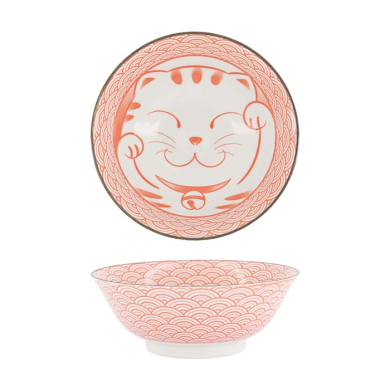 Tokyo Design Studio Ramen Bowl Kawaii Lucky Cat Red, Porcelain, Ø 19.7 × 7 cm, 1 l