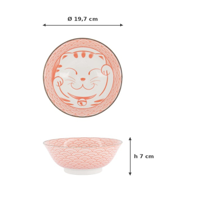 Ramen Bowl Kawaii Lucky Cat Red, Porcelain, Ø 19.7 × 7 cm, 1 l, Item No. 20953