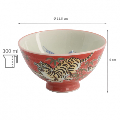 TDS, Rice Bowl, Kawaii Tiger, Red, Ø 11.5 x 6 cm, 300ml - Item No: 20982
