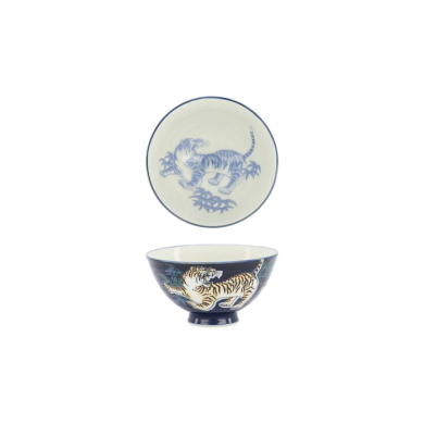 Tokyo Design Studio Reisschale Kawaii Tiger Blau, Porzellan, Ø 11,5 × 6 cm, 300 ml