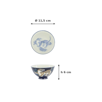 Reisschale Kawaii Tiger Blau, Porzellan, Ø 11,5 × 6 cm, 300 ml, Art.-Nr. 20983