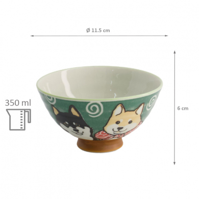TDS, Rice Bowl, Kawaii Shiba-Dog, Green, Ø 11.5 x 6 cm, 350ml - Item No. 20985