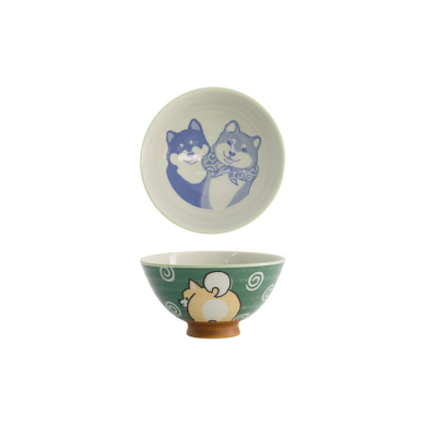 Tokyo Design Studio Reisschale Kawaii Shiba-Dog Grün, Porzellan, Ø 12,5 × 7 cm, 350 ml