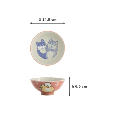 Rice Bowl Kawaii Shiba-Dog Pink, Porcelain, Ø 14.5 × 6.5 cm, 500 ml, Item No. 20987