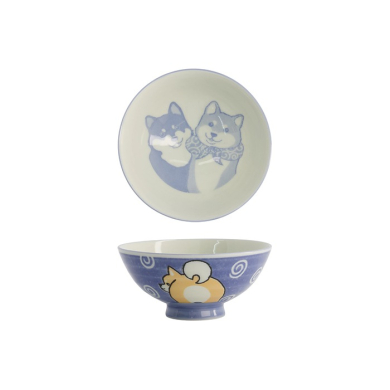 Tokyo Design Studio Rice Bowl Kawaii Shiba-Dog Blue, Porcelain, Ø 14.5 × 6.5 cm, 500 ml