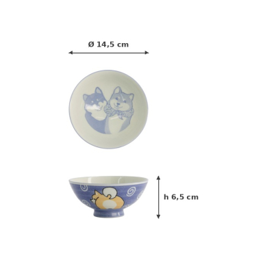 Rice Bowl Kawaii Shiba-Dog Blue, Porcelain, Ø 14.5 × 6.5 cm, 500 ml, Item No. 20989