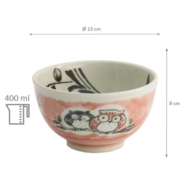 TDS, Rice Bowl, Kawaii Owl, Pink, Ø 13 x 8 cm, 400ml, Item No: 20992